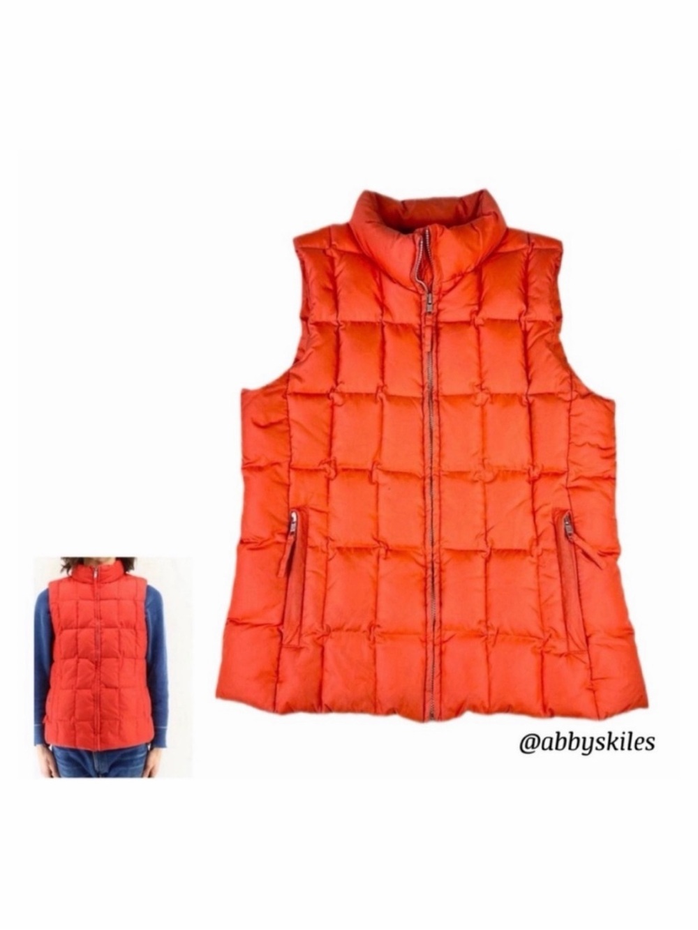 GAP Vintage Down Filled Vest Quilted Orange Large Full Zip Y2K Like New